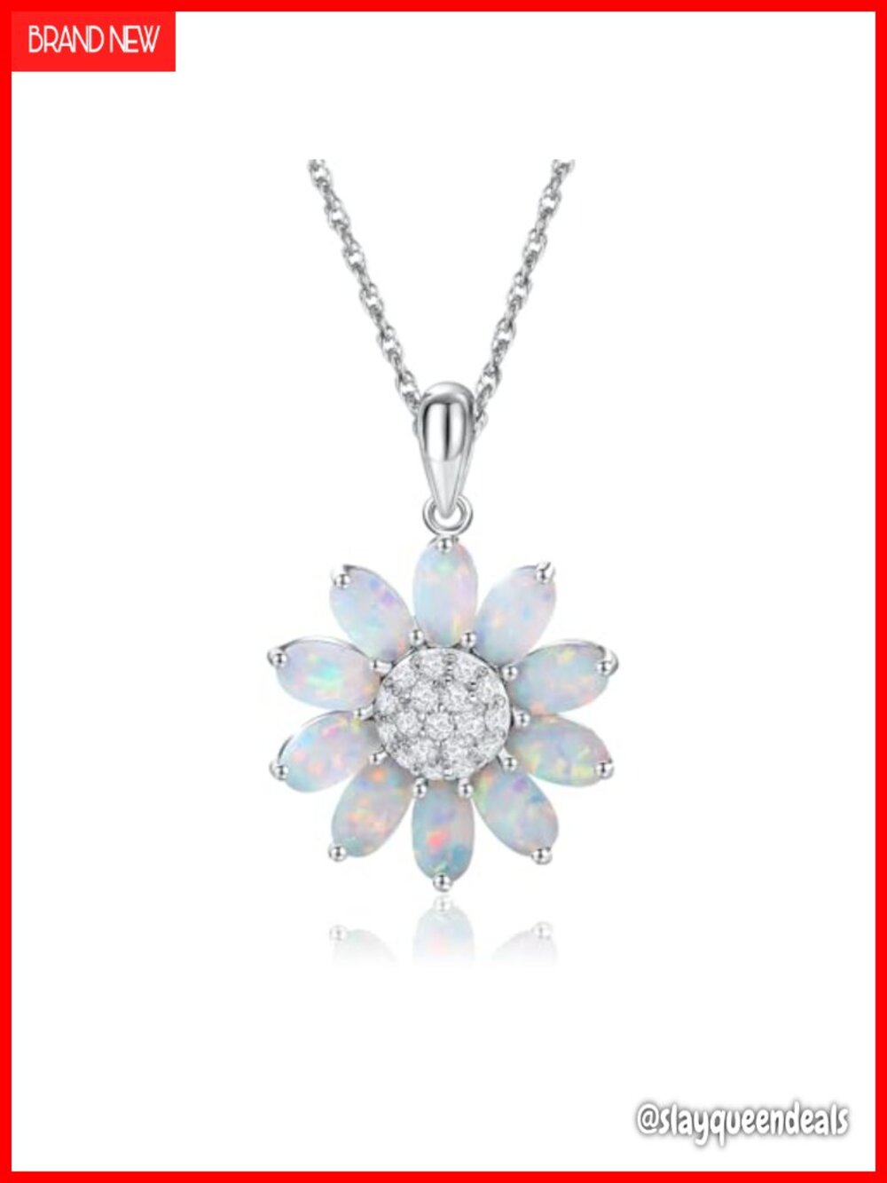 Sunflower Necklace 925 Sterling Silver October Birthstone Opal